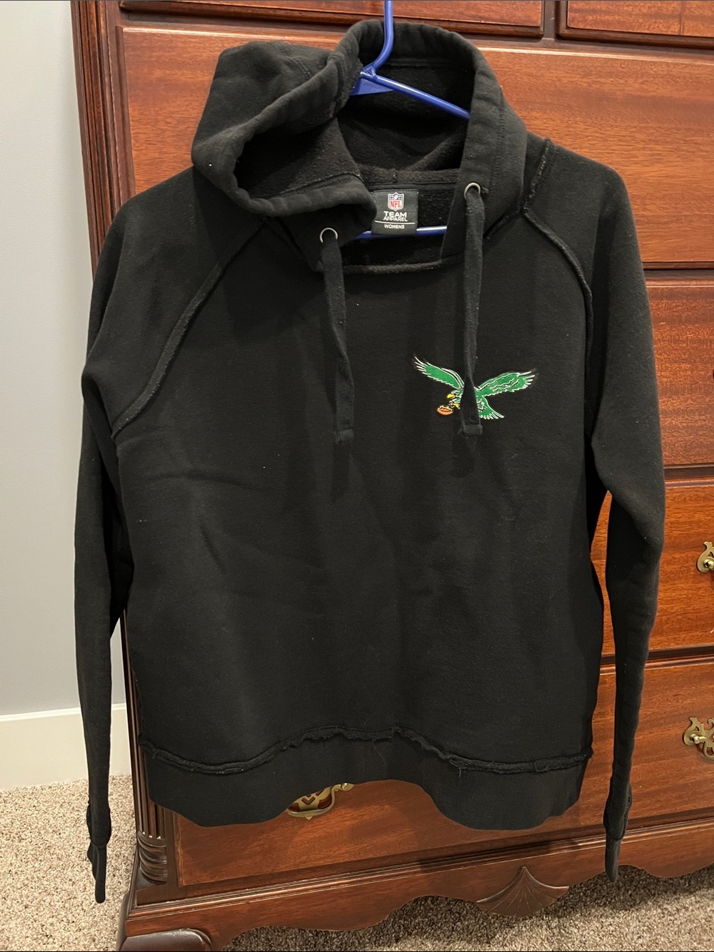 Women’s NFL Philadelphia Eagles Black Pullover Hoodie with Green Eagle Logo
